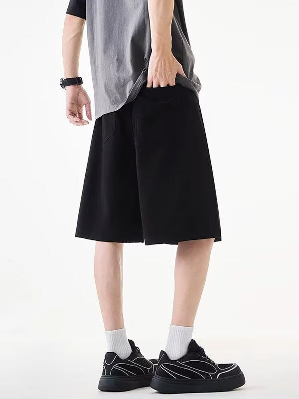 Men's White Denim Shorts Loose Fit Wide Leg Summer Casual Pants