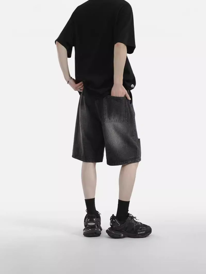 Men's Star Print Denim Shorts Loose Fit Retro Summer Pants