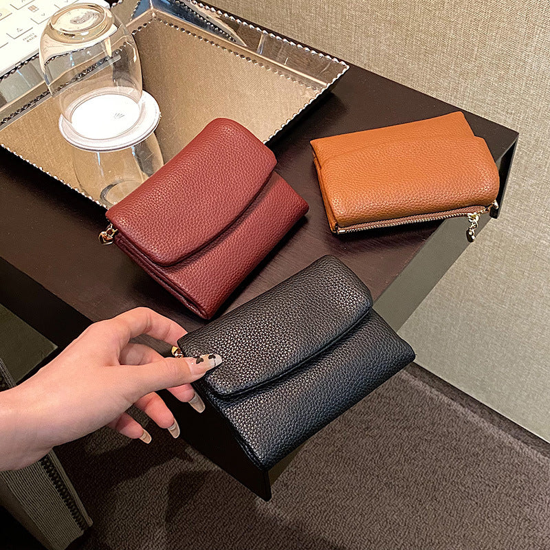 Urban Minimalist Litchi Pattern Short Folding Wallet & Card Bag