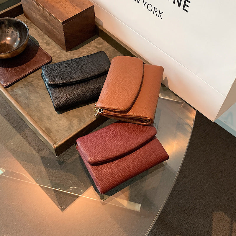 Urban Minimalist Litchi Pattern Short Folding Wallet & Card Bag