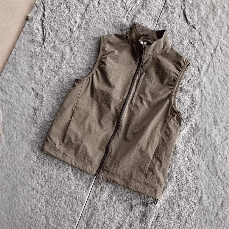 Men's Retro Utility Vest Zip Front Sleeveless Streetwear Jacket