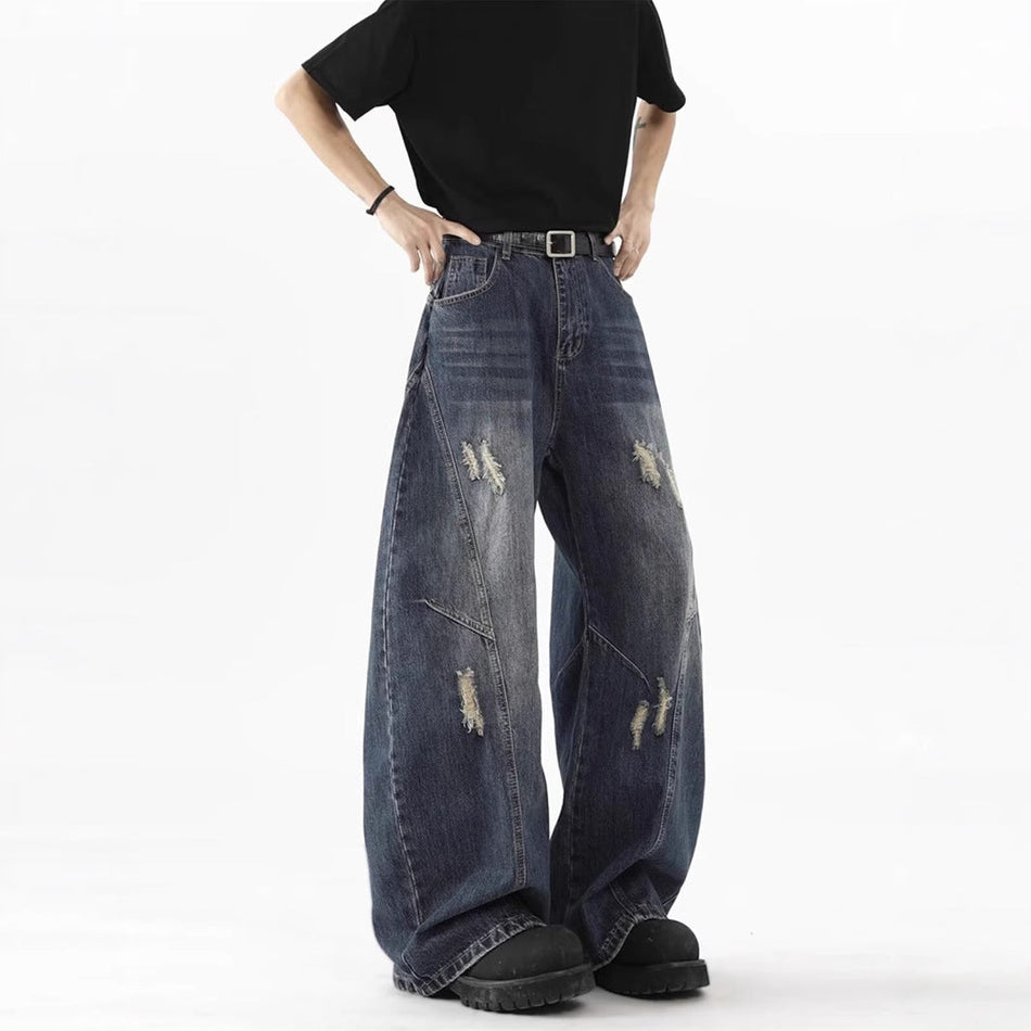 Men's Ripped Straight Jeans High Street Cleanfit Denim Pants