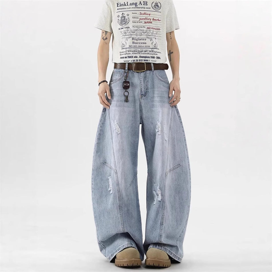Men's Ripped Straight Jeans High Street Cleanfit Denim Pants