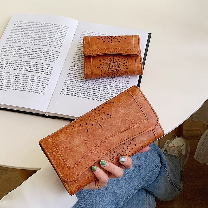 Retro Hollow Three Fold Women's Wallet Large Capacity Clutch