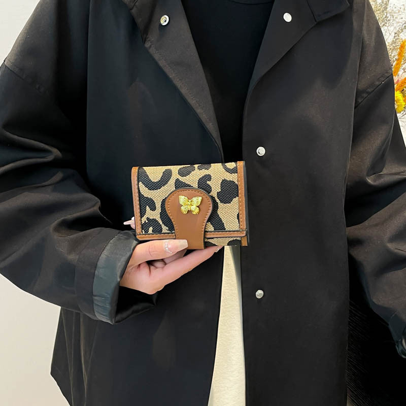 Korean Style Leopard Print Short Wallet with Card Slots