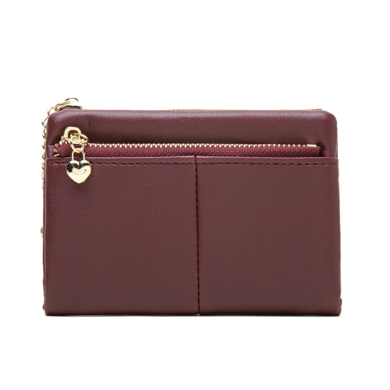 Double Zipper PU Leather Coin Purse with Card Holder Storage