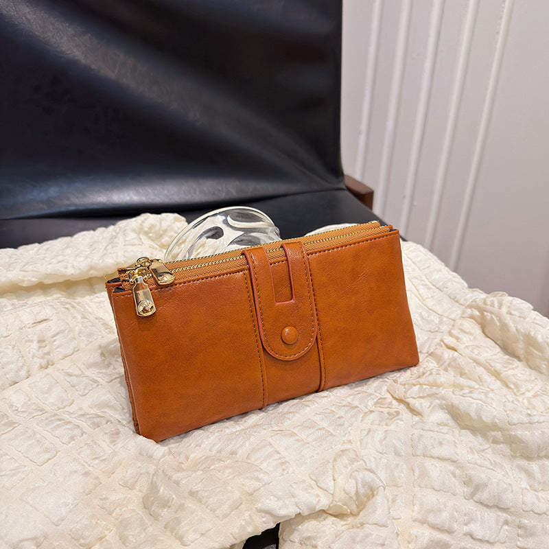 Vintage Oil Wax Leather Long Wallet Clutch for Women