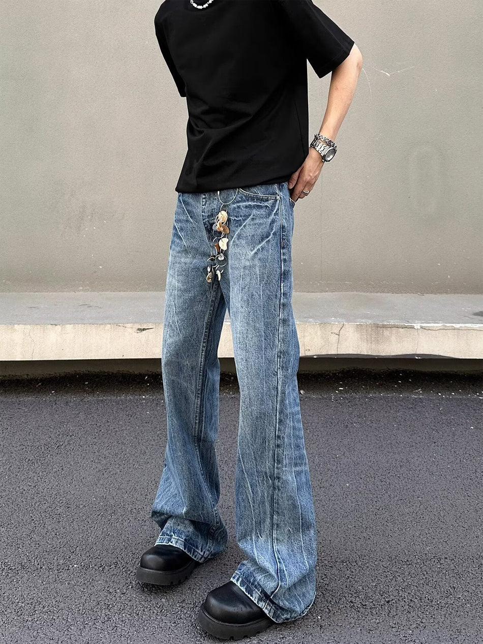 Men's Retro Slight Flared Jeans Slim Fit High Street Casual Pants