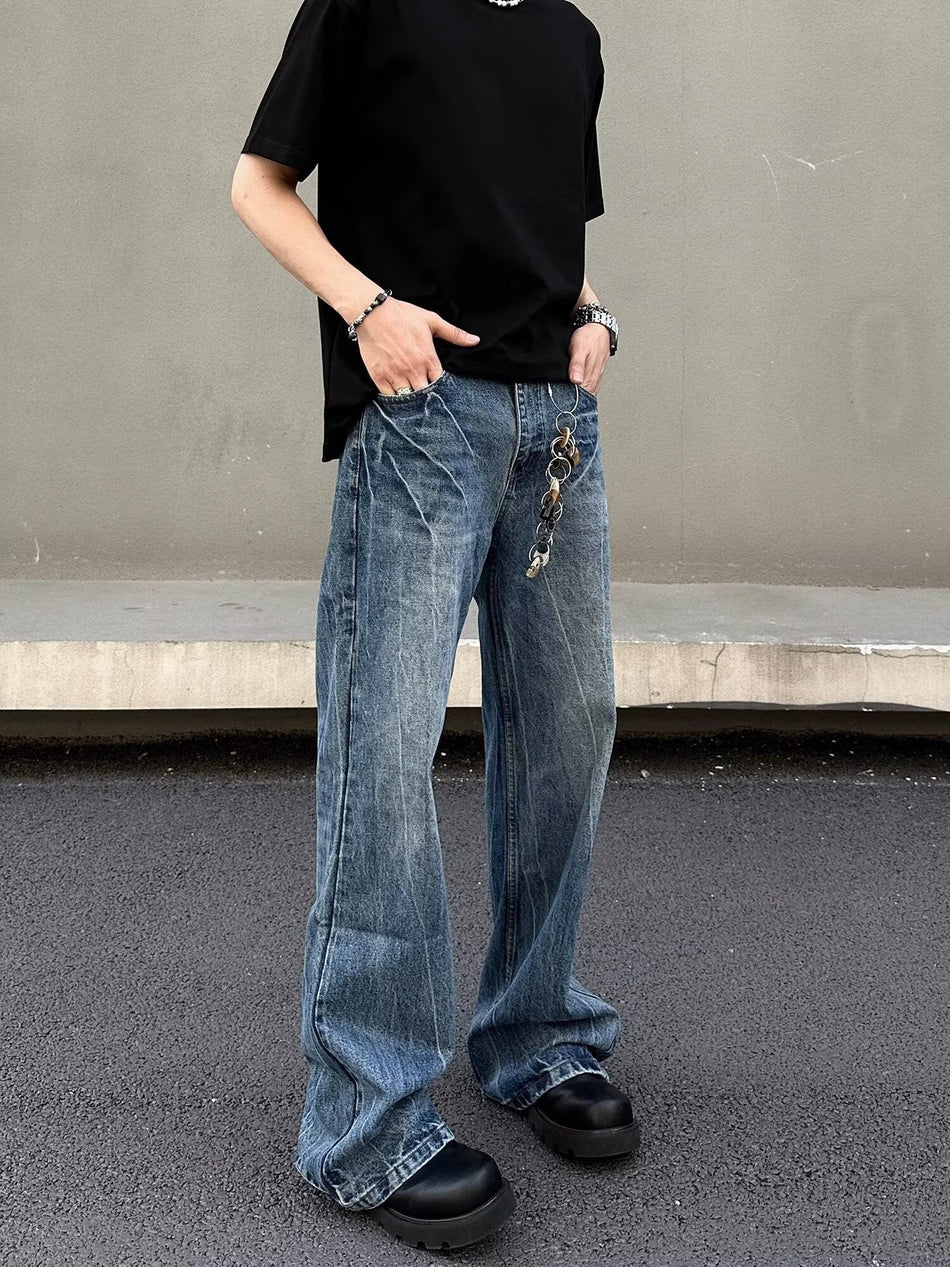 Men's Retro Slight Flared Jeans Slim Fit High Street Casual Pants