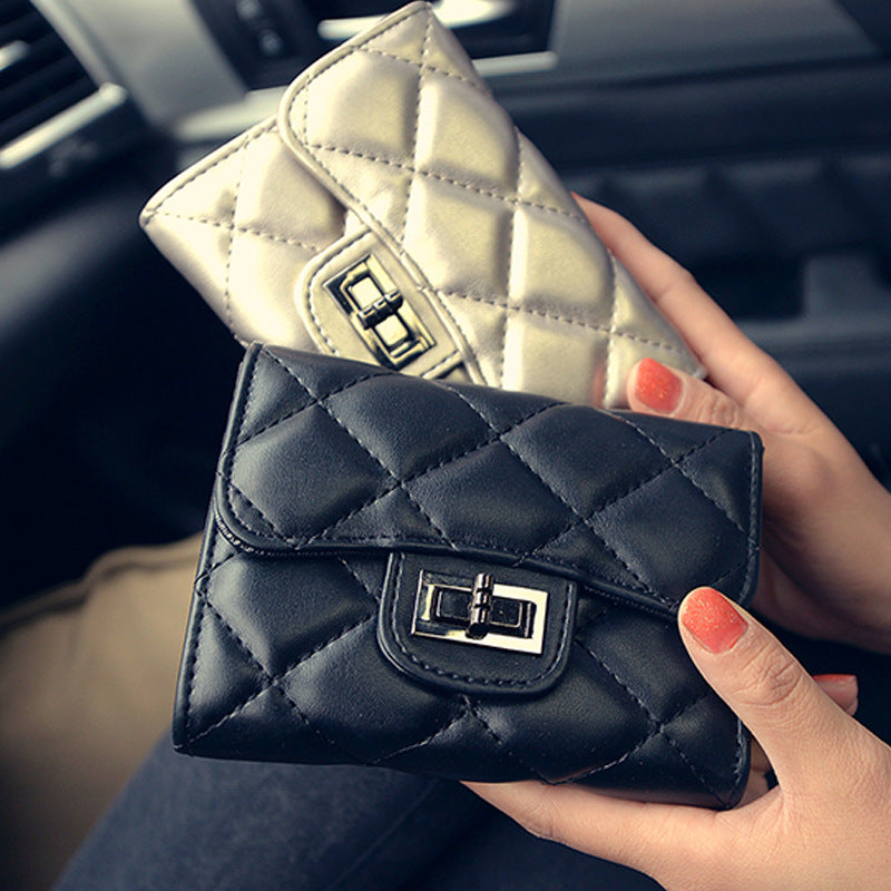Korean Style Diamond Pattern Short Wallet with Card Slots