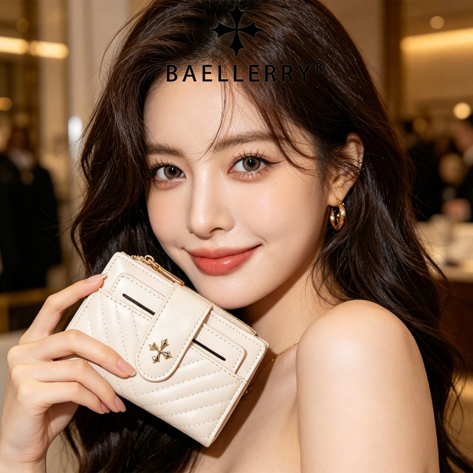 Korean Style Embroidered Short Wallet with Multi Card Slots