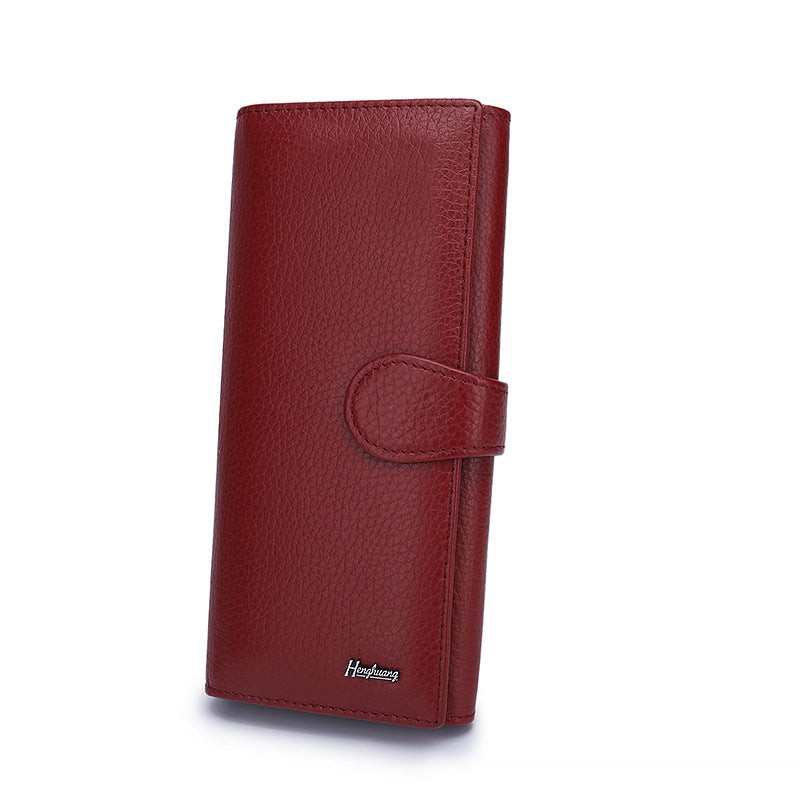 Genuine Leather Women's Long Wallet Multi Card Clutch Design