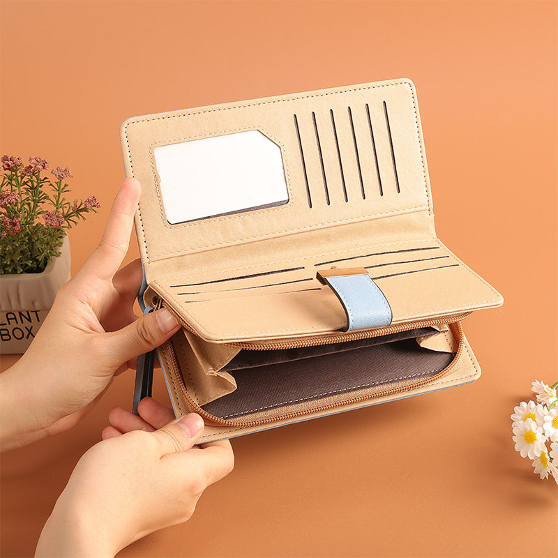 Hollow Leaf Long Zipper Women's Wallet with Clasp Design