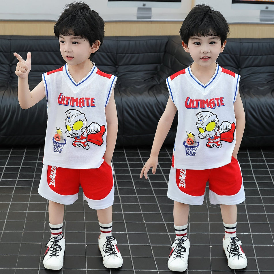 Boys Ultraman Sleeveless Shorts Set Lightweight Summer Outfit