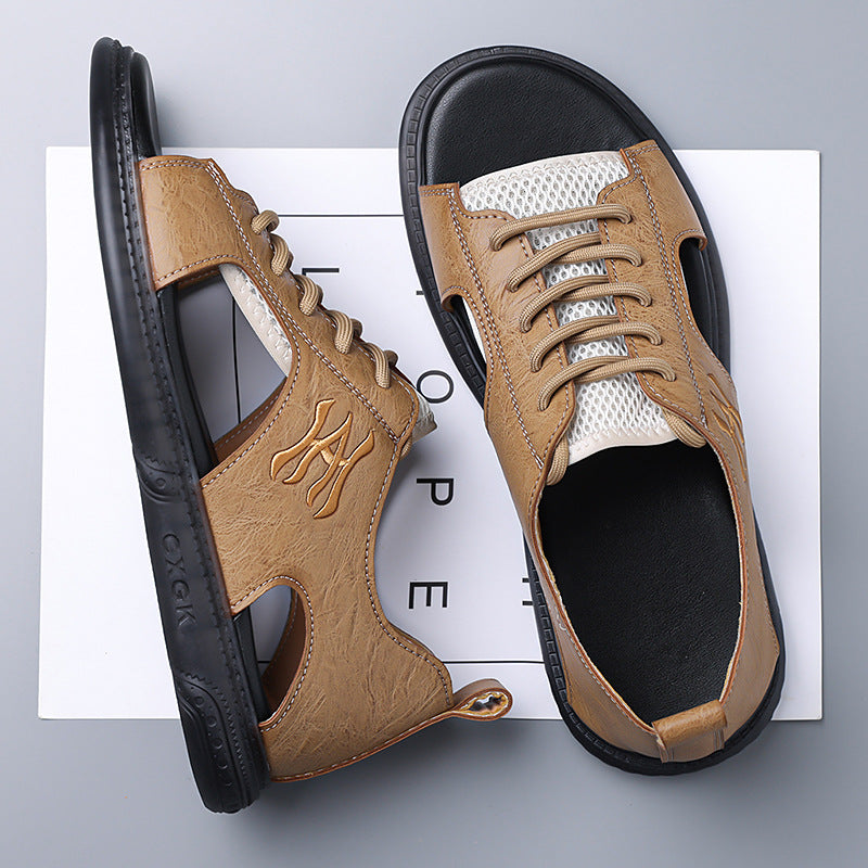 Men's Casual Leather Sandals with Soft Non-Slip Rubber Sole