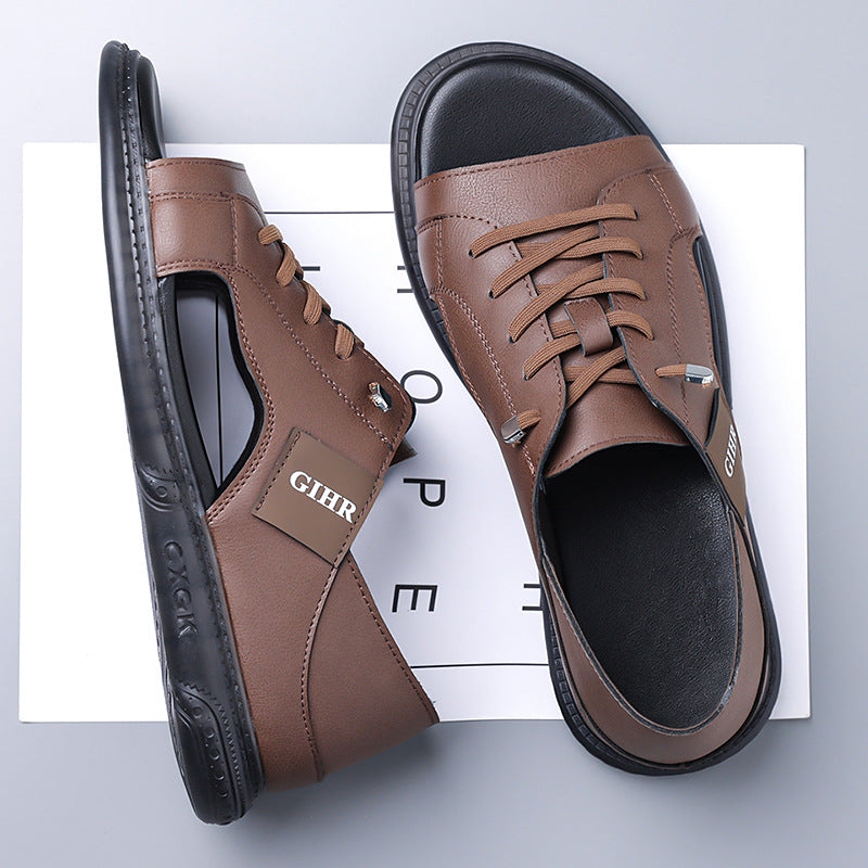 Men's Open-Toe Leather Sandals with Soft Non-Slip Sole