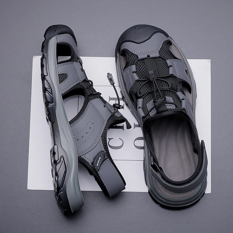 Men's Closed-Toe Leather Sandals with Breathable Soft Sole