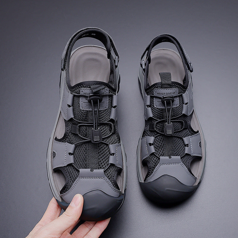 Men's Closed-Toe Leather Sandals with Breathable Soft Sole