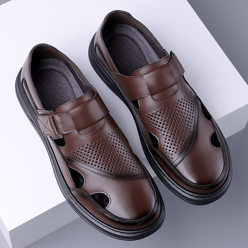 Men's Genuine Leather Sandals with Breathable Closed Toe