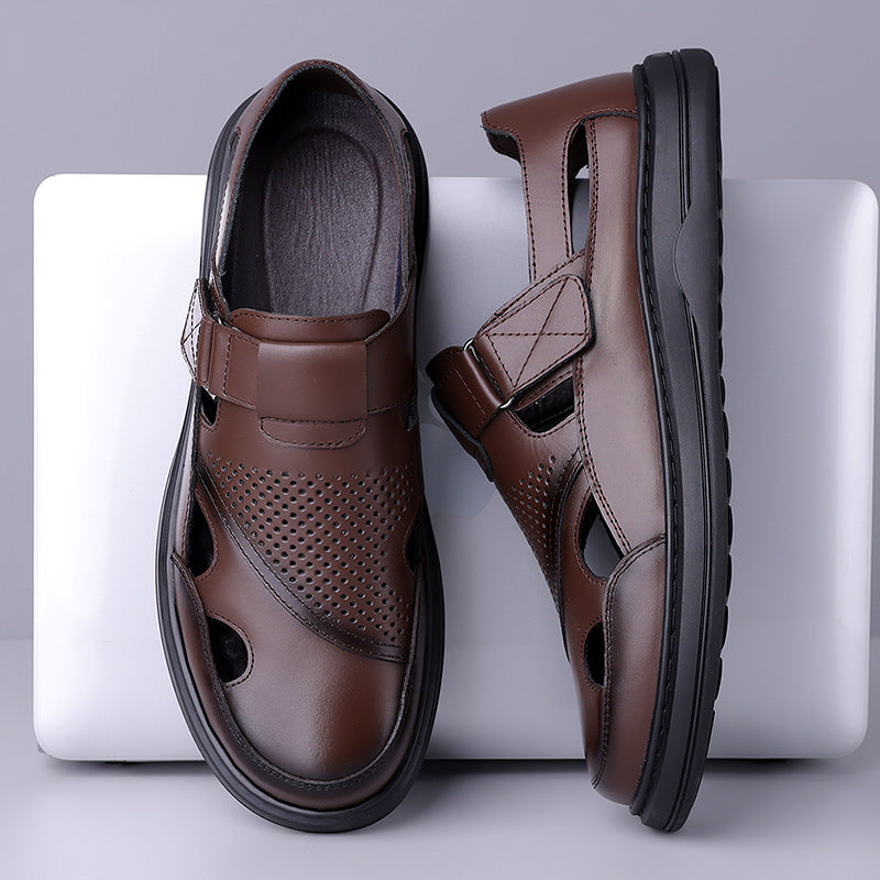 Men's Genuine Leather Sandals with Breathable Closed Toe