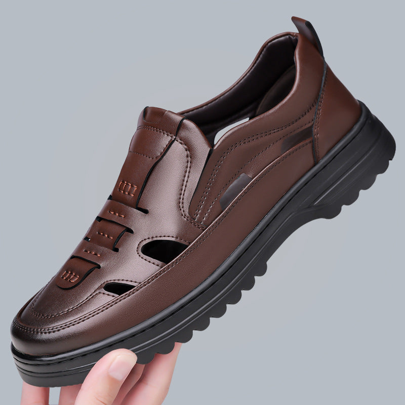 Men's Breathable Leather Sandals with Soft Non-Slip Sole
