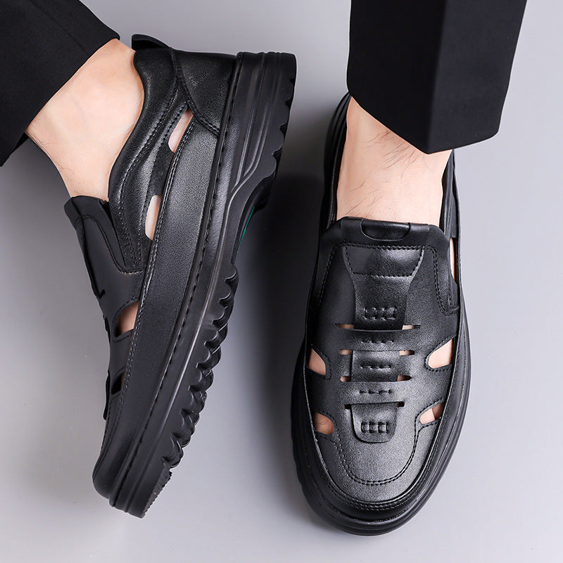 Men's Breathable Leather Sandals with Soft Non-Slip Sole
