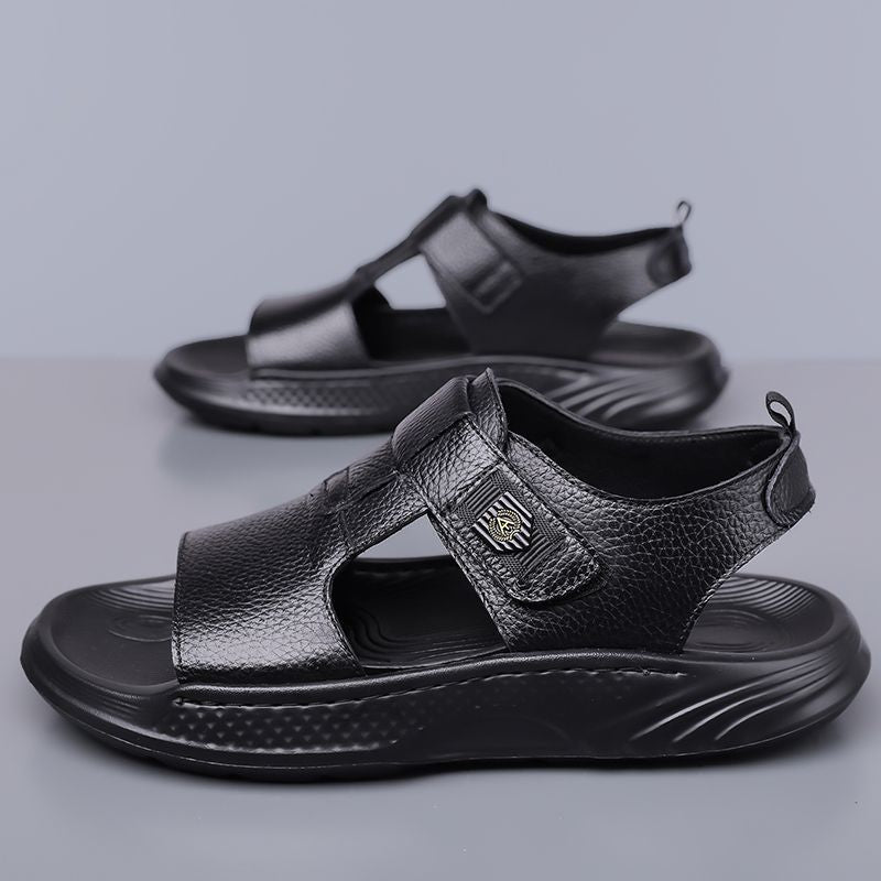 Men's Cowhide Open-Toe Sandals with EVA Soft Anti-Slip Sole