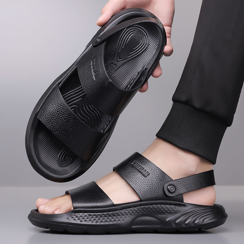 Men's Cowhide Open-Toe Sandals with EVA Soft Anti-Slip Sole