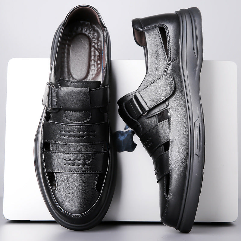Men's Cowhide Perforated Leather Sandals Breathable Casual Shoes