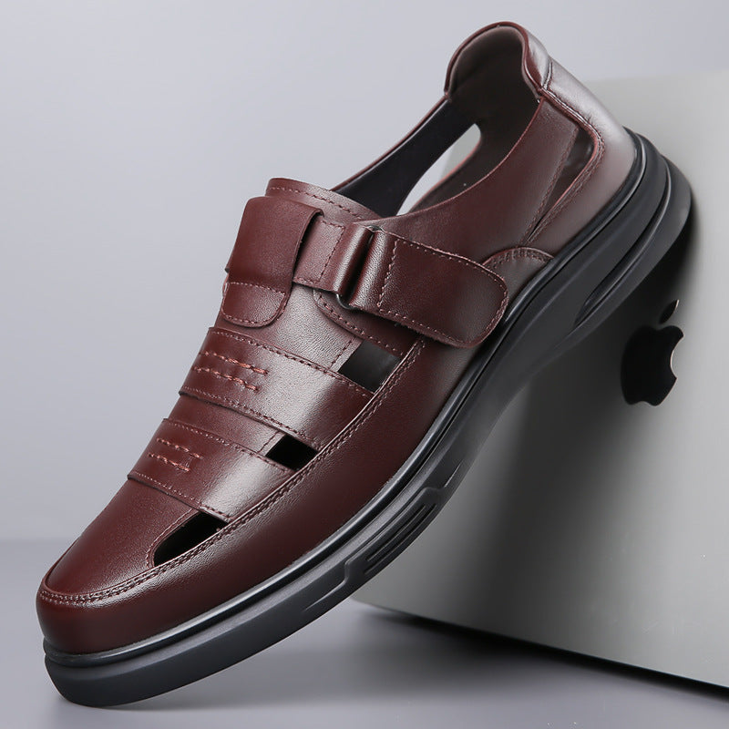 Men's Cowhide Perforated Leather Sandals Breathable Casual Shoes