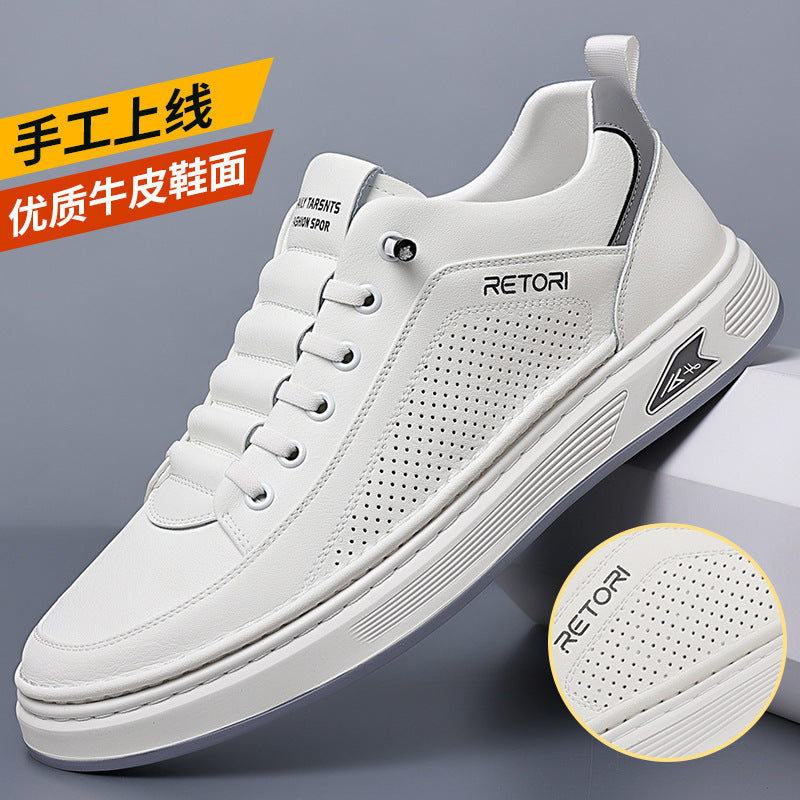 Men's Microfiber White Sneakers Breathable Casual Lace-Up Shoes