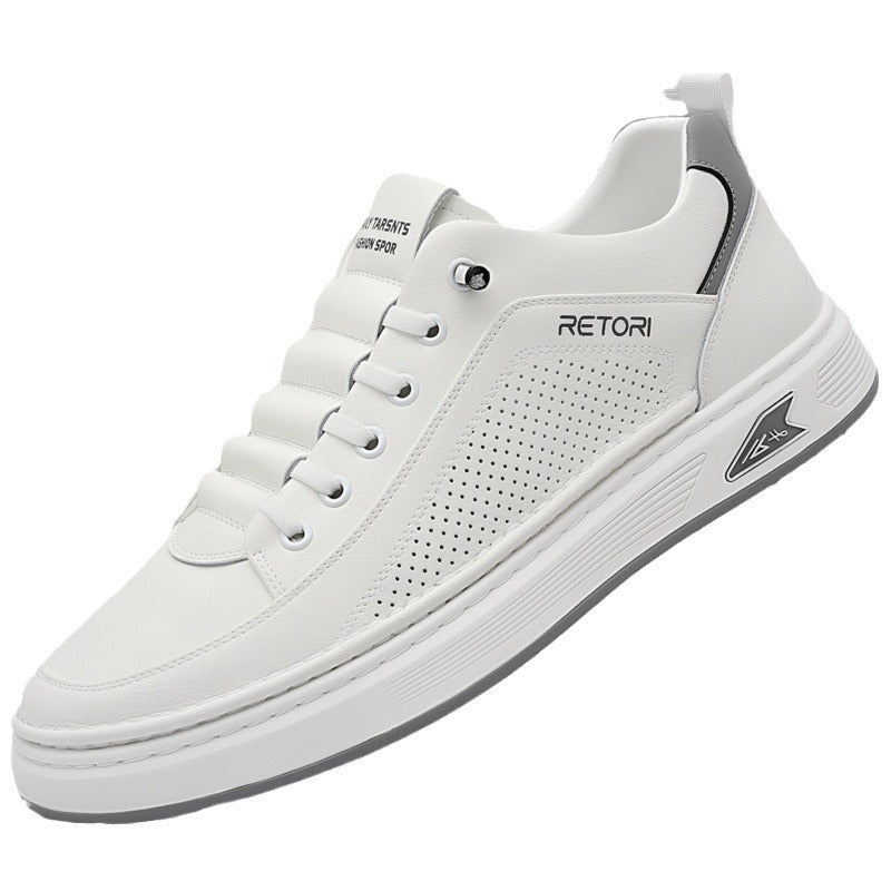 Men's Microfiber White Sneakers Breathable Casual Lace-Up Shoes