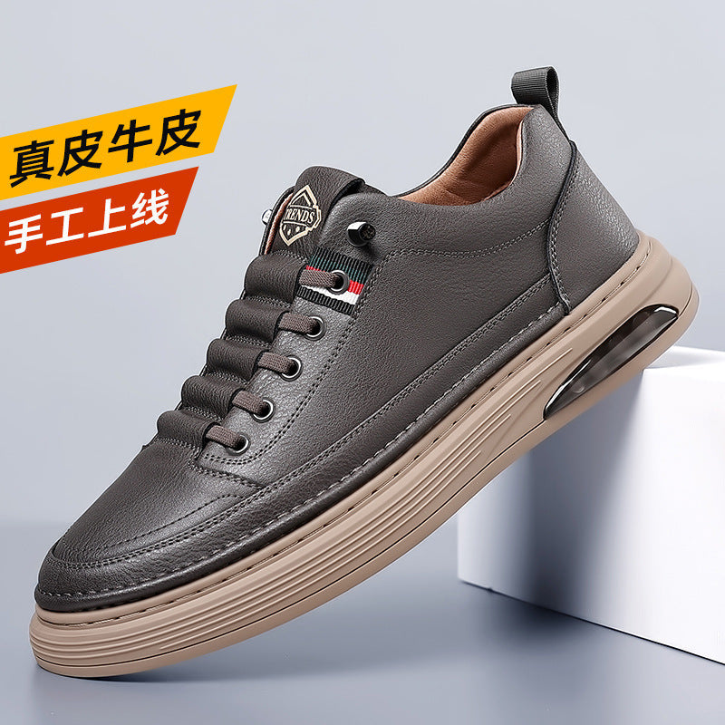 Men's Cowhide Thick Sole Board Sneakers Breathable Casual Shoes