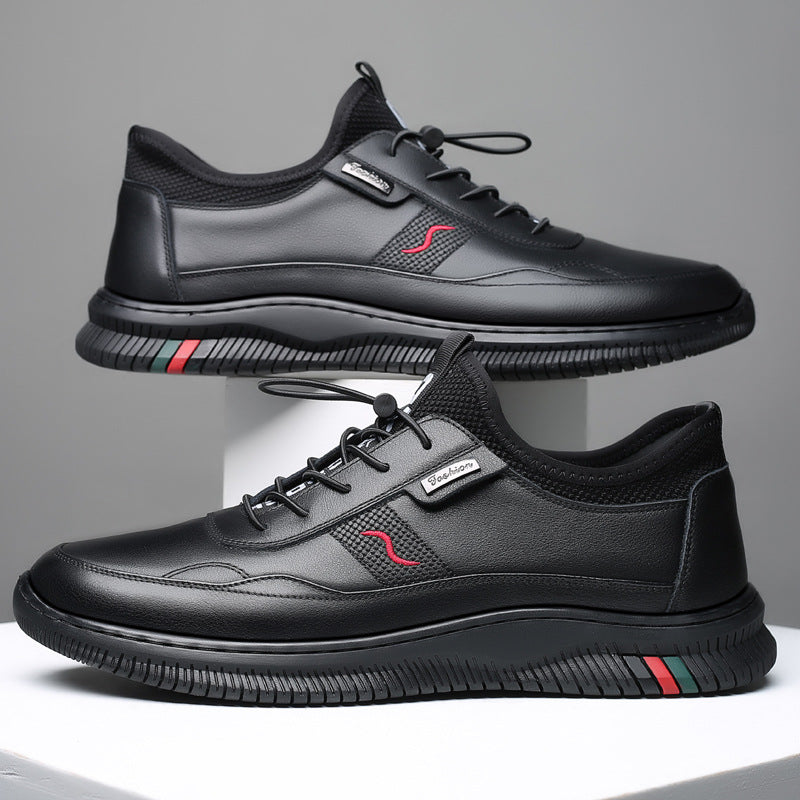 Men's Cowhide Thick Sole Casual Sneakers Elastic Breathable Shoes