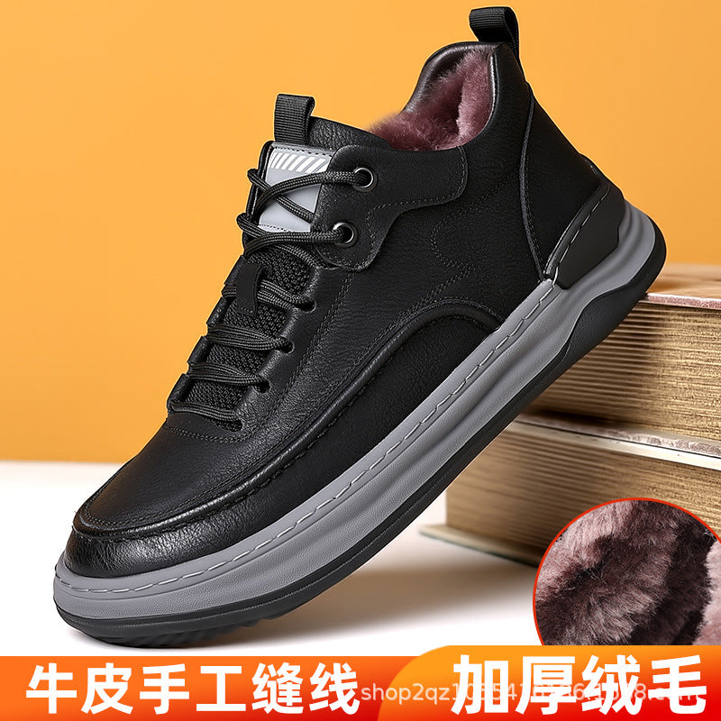 Men's Cowhide Fleece-Lined Winter Board Shoes Warm Casual