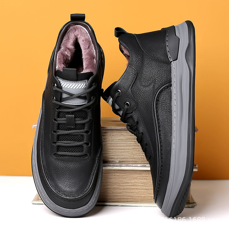 Men's Cowhide Fleece-Lined Winter Board Shoes Warm Casual
