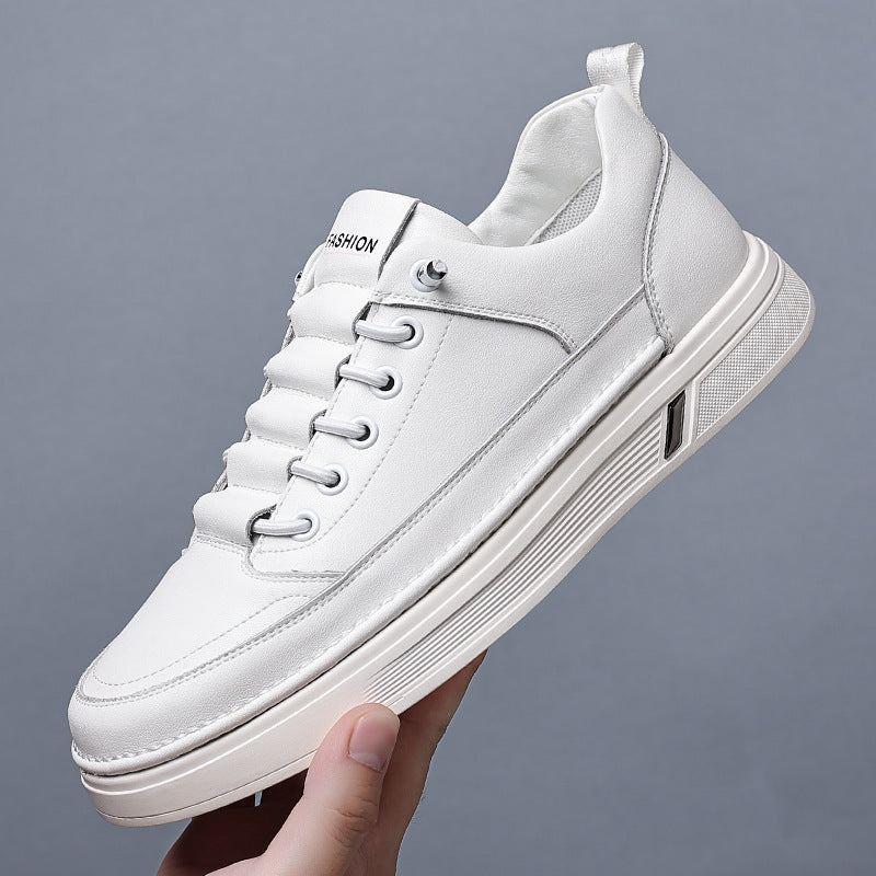Men's Cowhide White Board Shoes Breathable Casual Wedge Sneakers