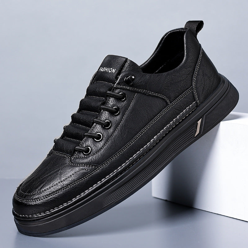 Men's Cowhide White Board Shoes Breathable Casual Wedge Sneakers