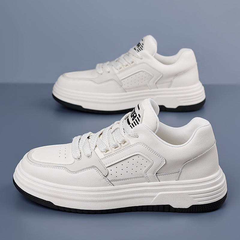 Men's Cowhide Thick Sole Skate Sneakers Breathable Casual White