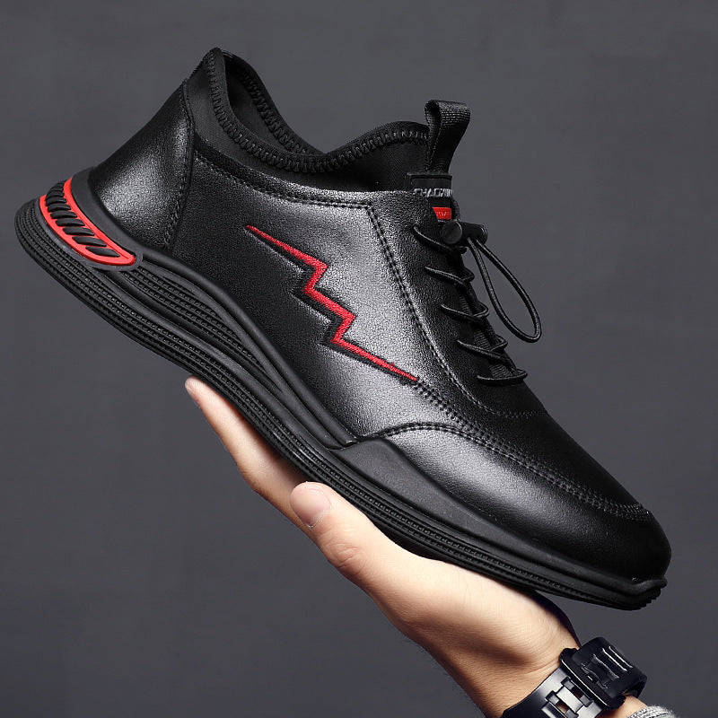 Men's Cowhide Fleece-Lined Casual Sneakers Thick Sole Warm Shoes