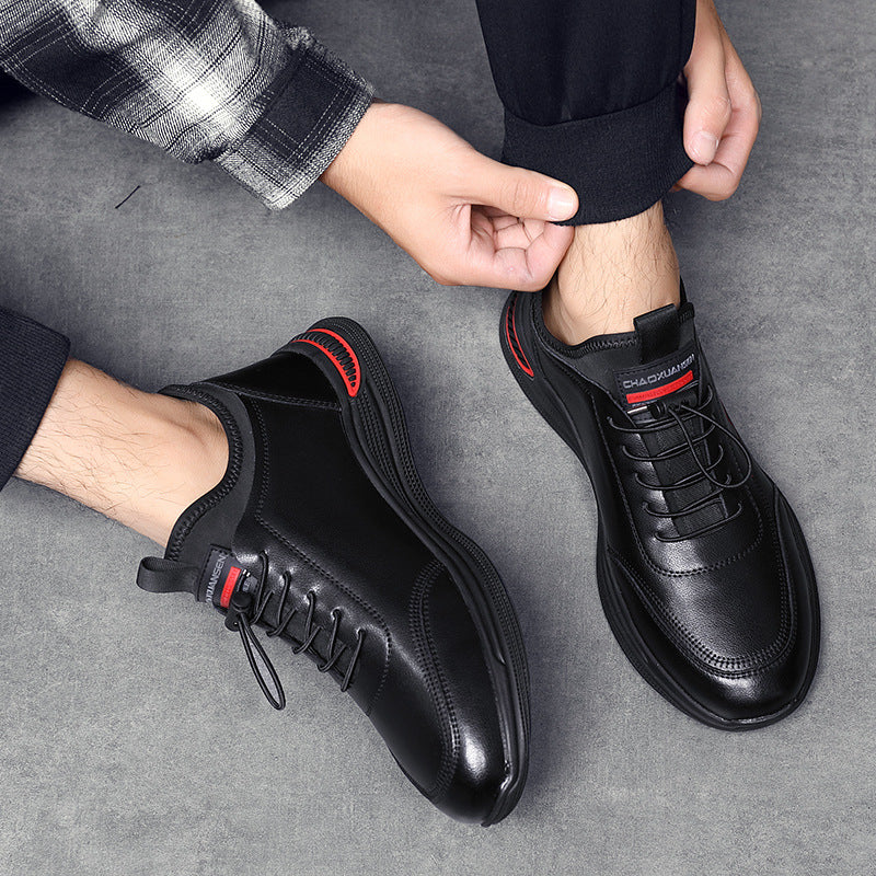 Men's Cowhide Fleece-Lined Casual Sneakers Thick Sole Warm Shoes