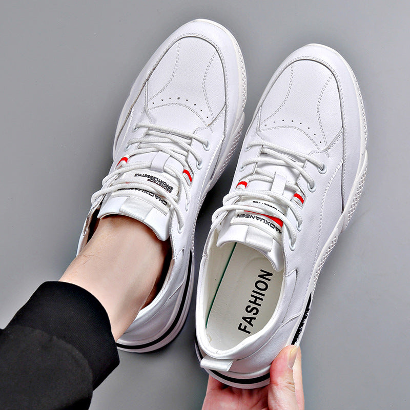 Men's Cowhide Thick Sole Casual Sneakers Korean Style Trend Shoes