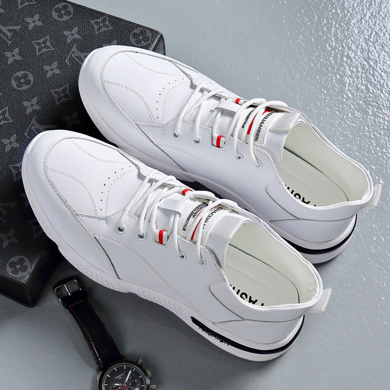 Men's Cowhide Thick Sole Casual Sneakers Korean Style Trend Shoes