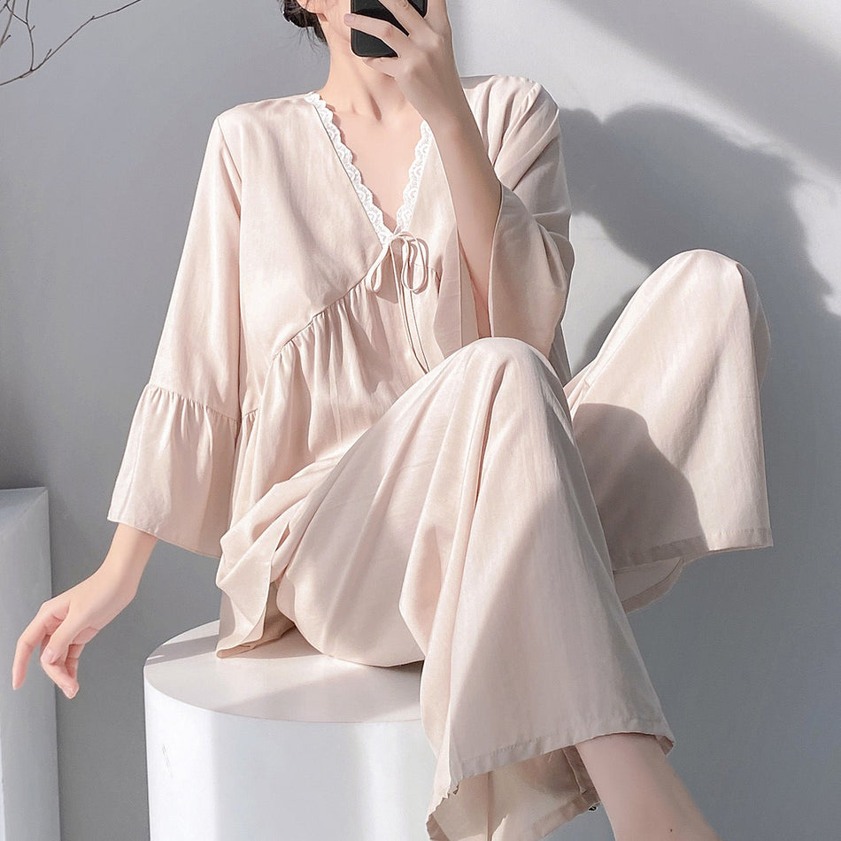 Women’s Cotton Silk Pajama Set with Built-In Pads