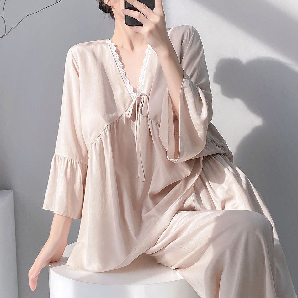Women’s Cotton Silk Pajama Set with Built-In Pads