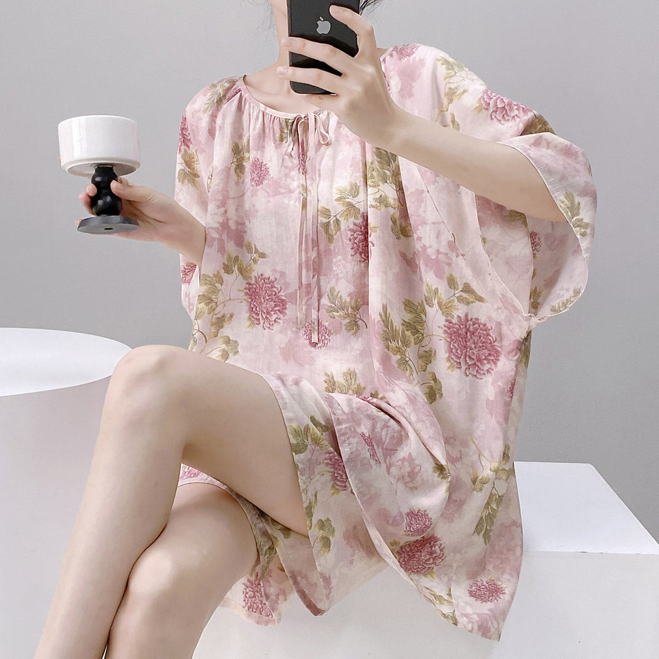 Women’s Chinese Style Cotton Silk Pajama Set Plus Size