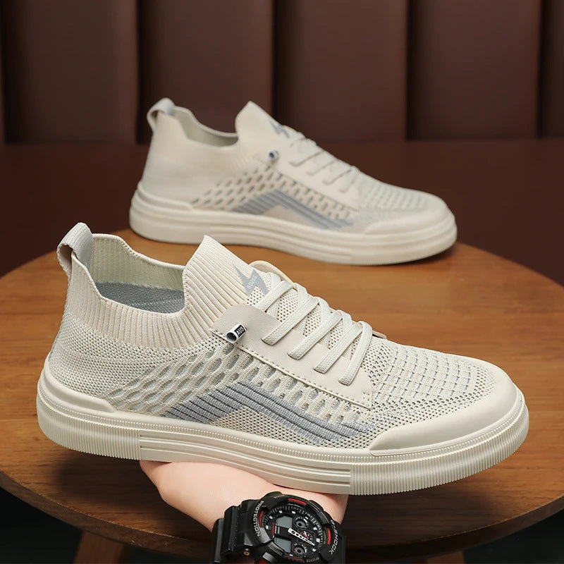 Men's Fly-Knit Slip-On Sneakers Breathable Soft Sole Casual Shoes