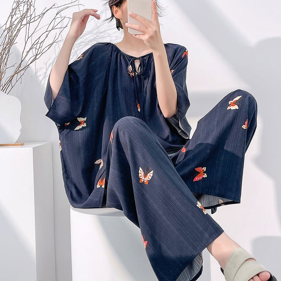 Women’s Cotton Silk Butterfly Print Pajama Set Plus Size