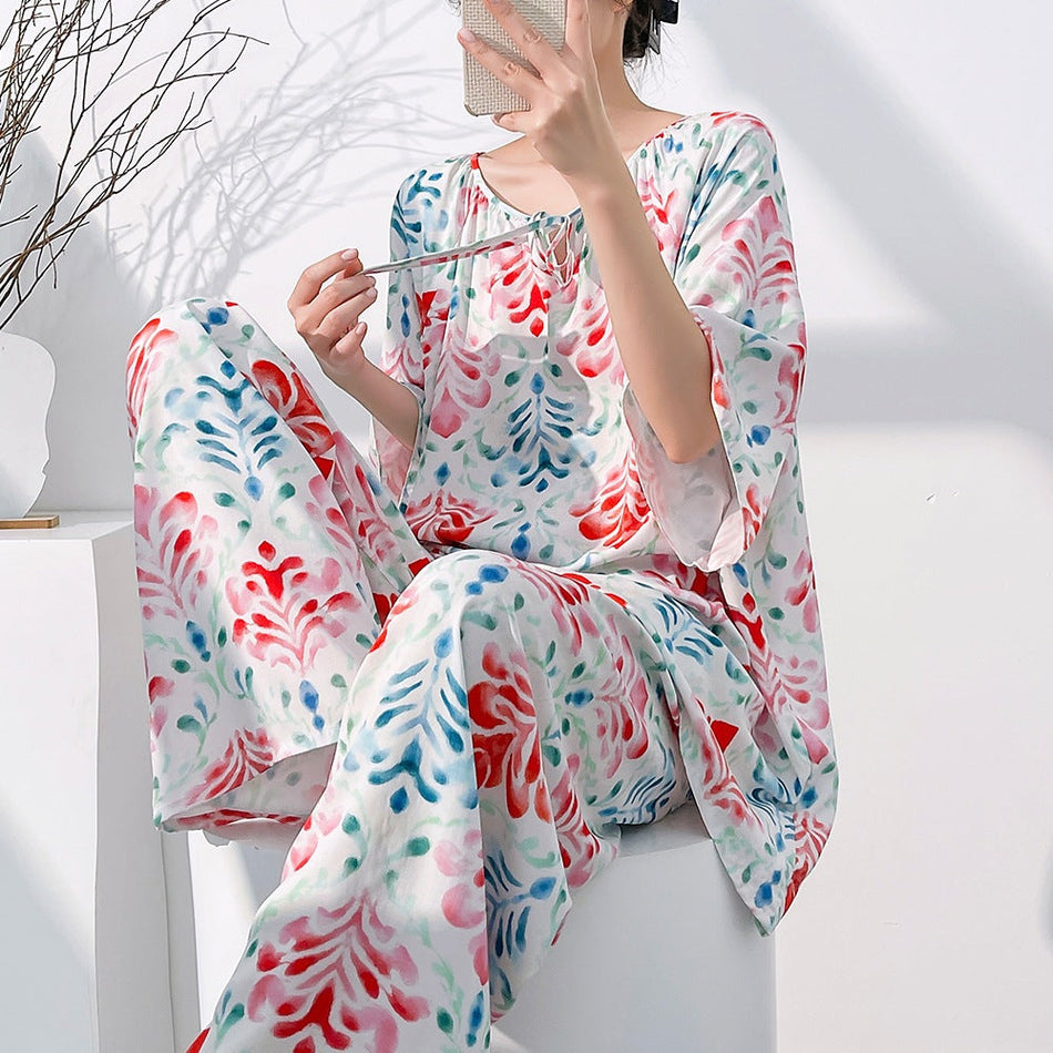 Women’s Cotton Silk Butterfly Print Pajama Set Plus Size