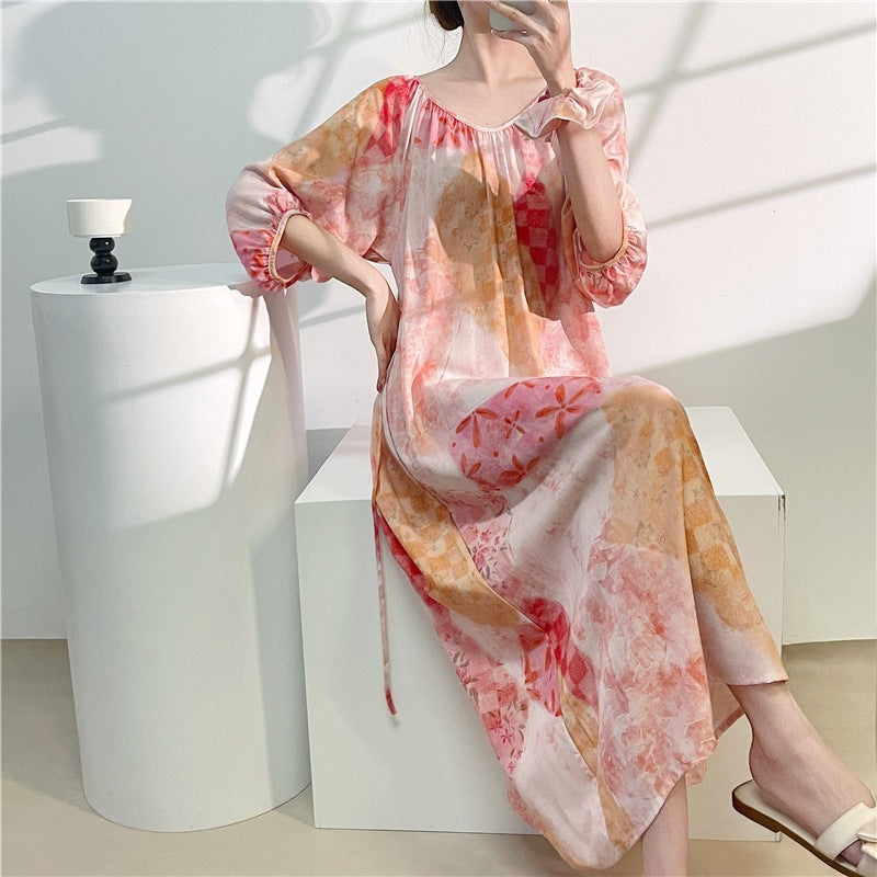 Women’s Long Cotton Silk Nightgown Dress Loose Summer Home Wear